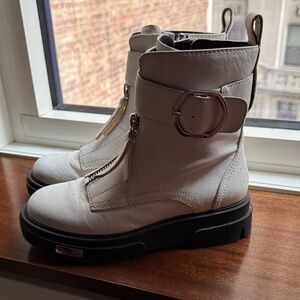 DKNY White Leather Combat Boots